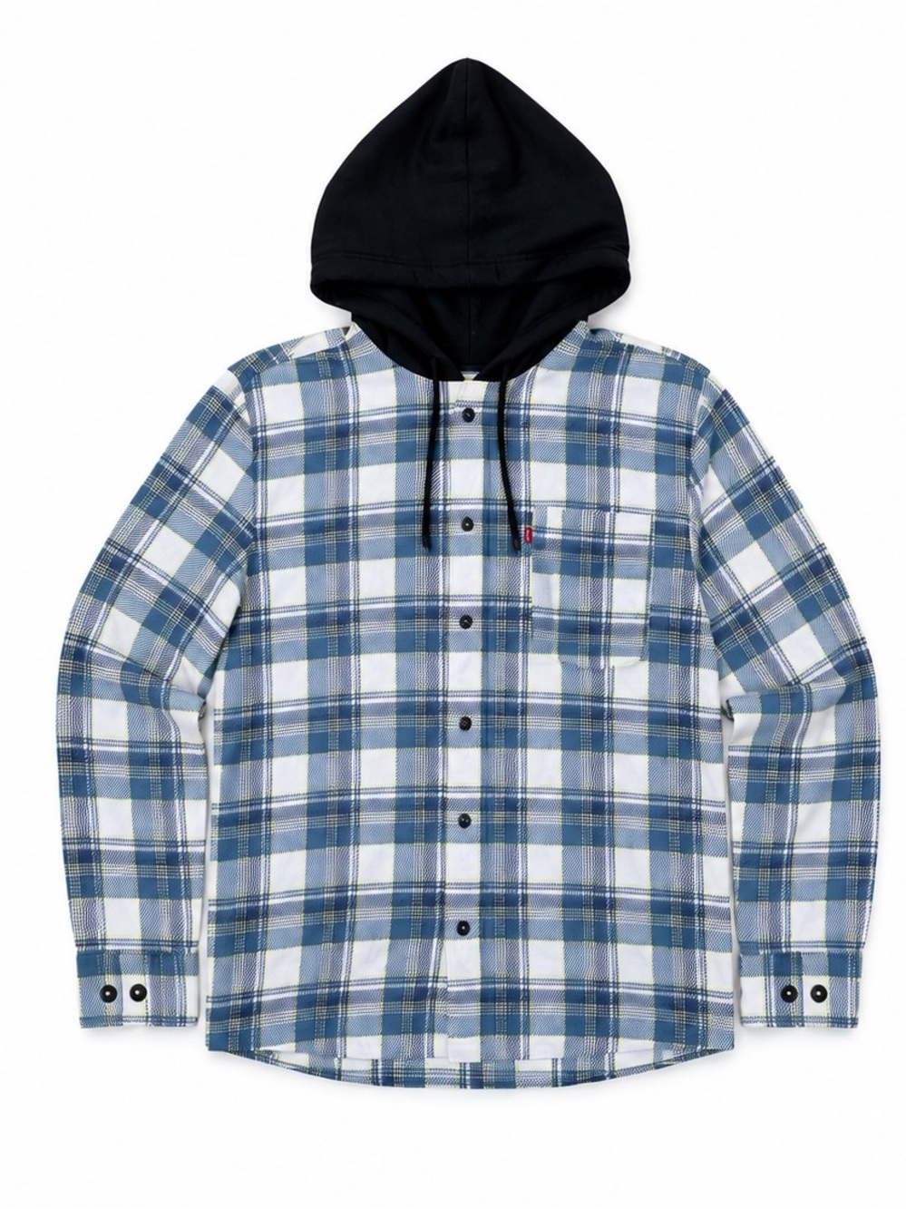 Men's Blue Plaid Hooded Flannel Shirt
